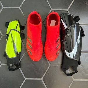 Mens adidas soccer cleats- no laces, large  Nike shin guard